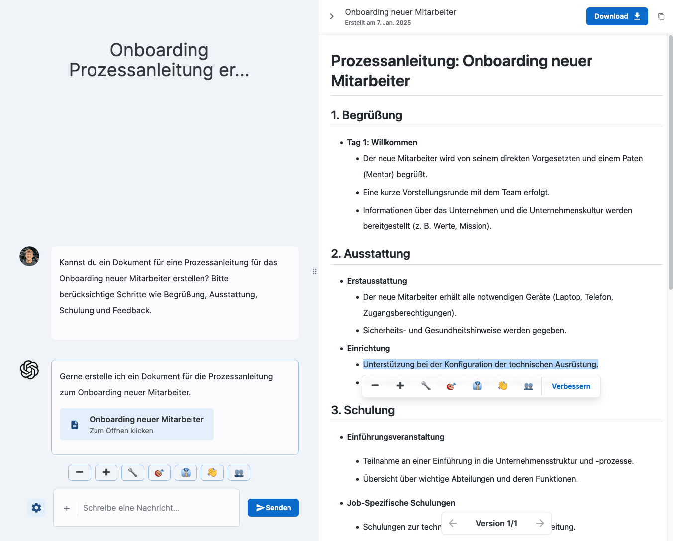 Ansicht eines Artifacts in der Plattform