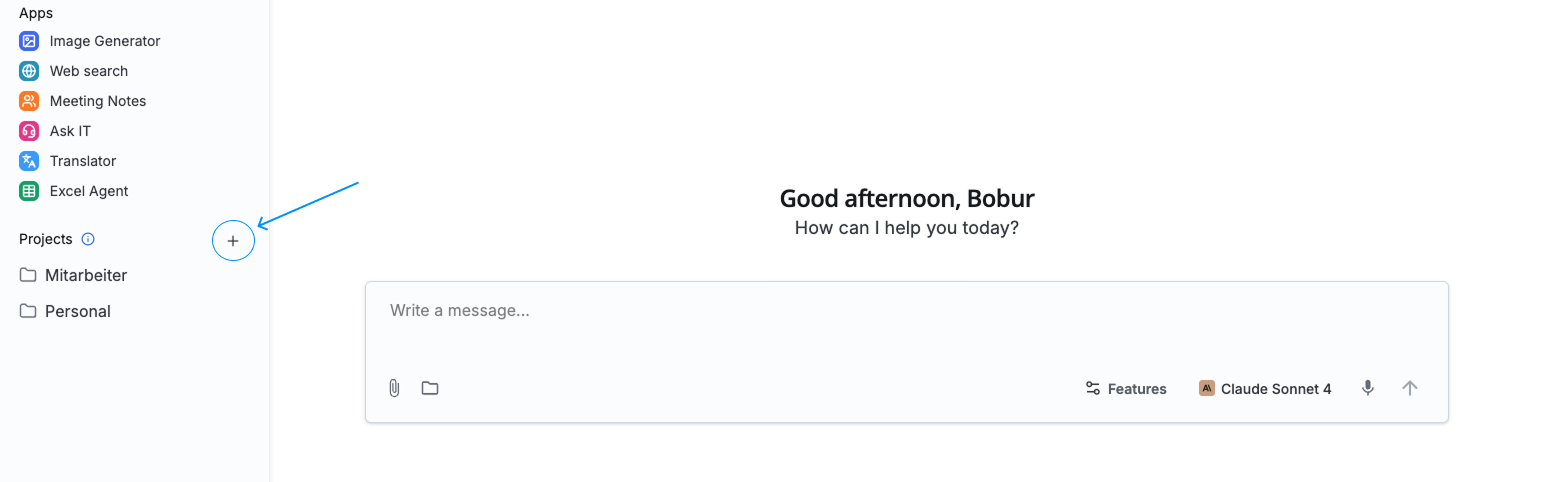 Projekt in der Seitenleiste erstellen